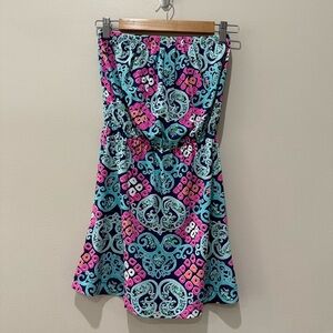 Lilly Pulitzer Blue and Pink Strapless Mini Dress XS